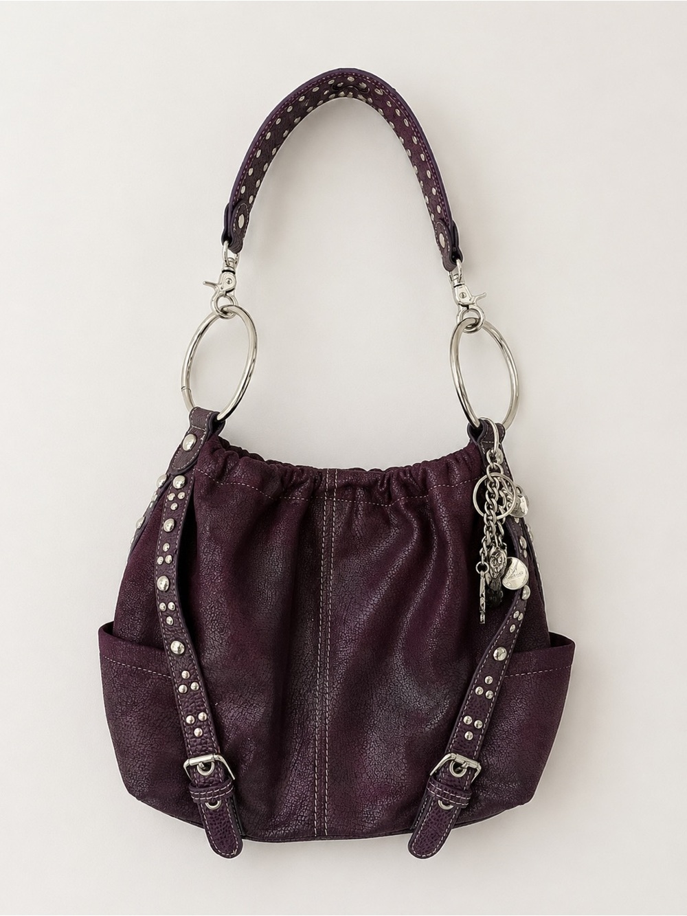 Vintage Y2K Kathy Van Zeeland Studded Shoulder Bag – Plum Purple
